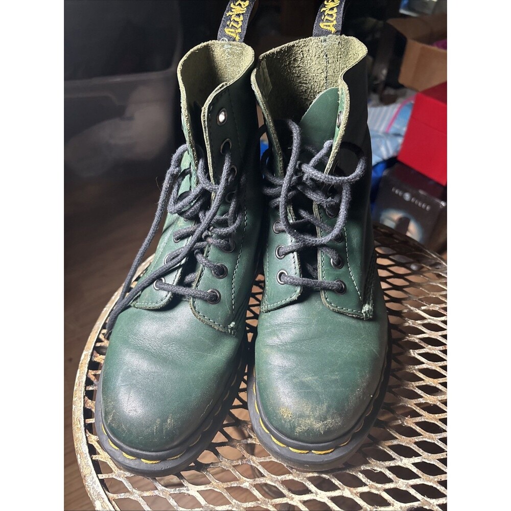 Doc Dr. Martens 8-eye Boots Green 1460 Pascal Leather Lace Up Womens Size 6